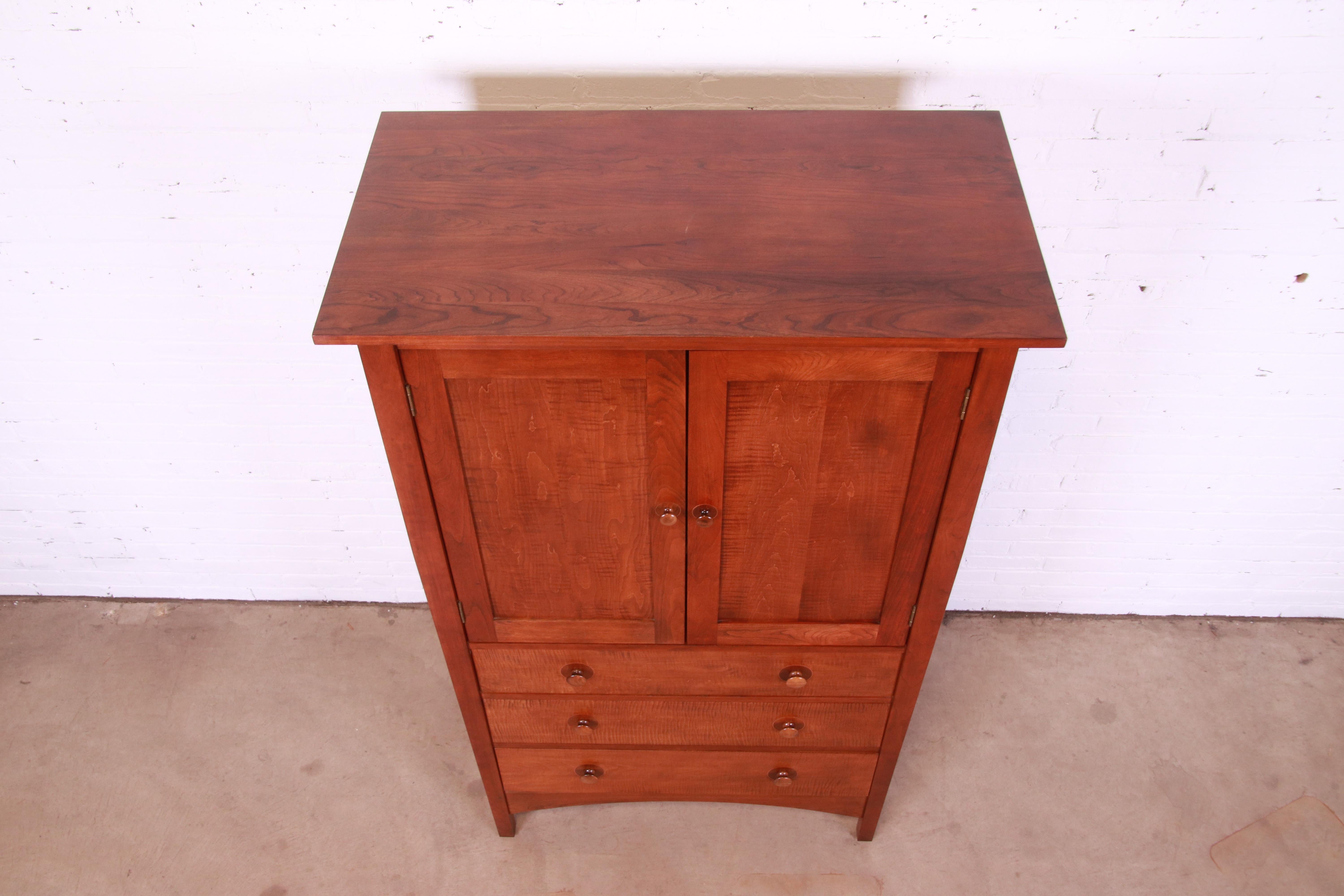 Stickley Harvey Ellis Collection Cherry Wood and Tiger Maple Armoire Dresser In Good Condition For Sale In South Bend, IN