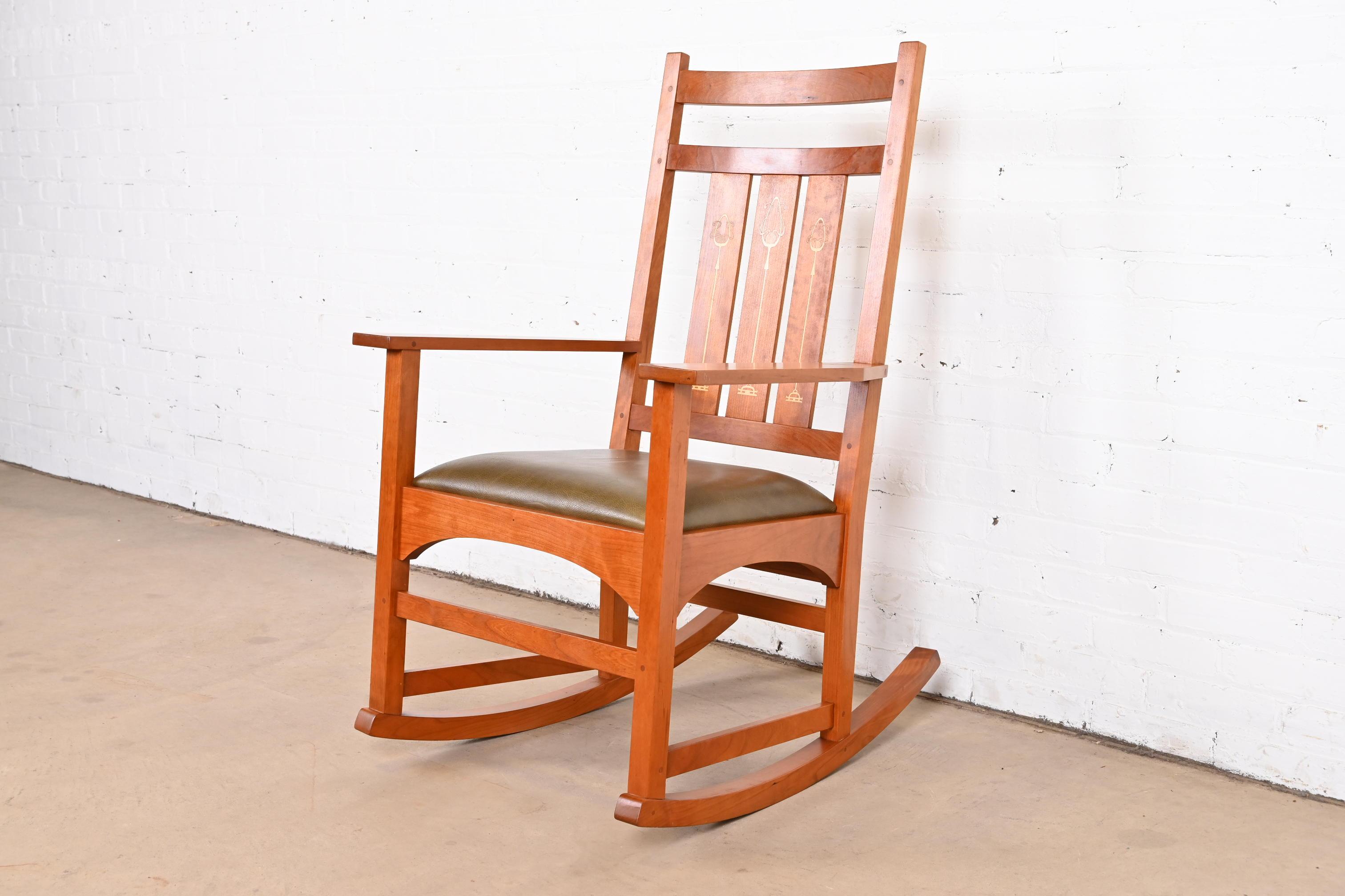 Arts and Crafts Stickley Harvey Ellis Collection Inlaid Cherry Wood Arts & Crafts Rocking Chair