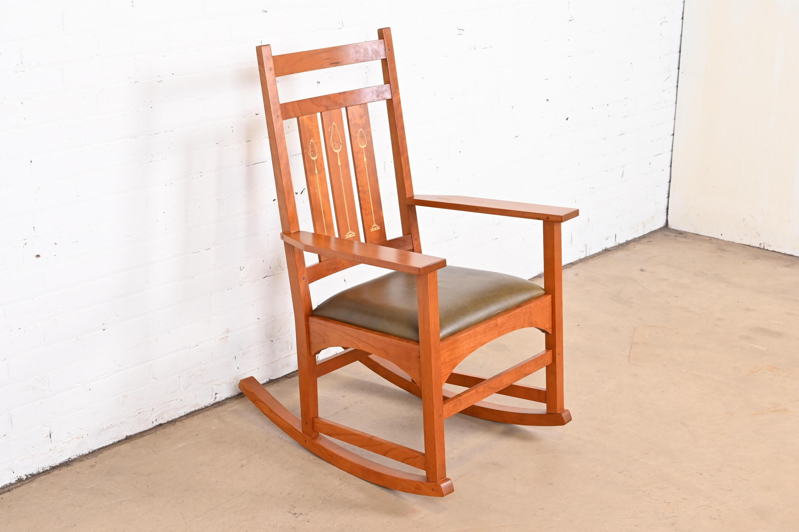 American Stickley Harvey Ellis Collection Inlaid Cherry Wood Arts & Crafts Rocking Chair