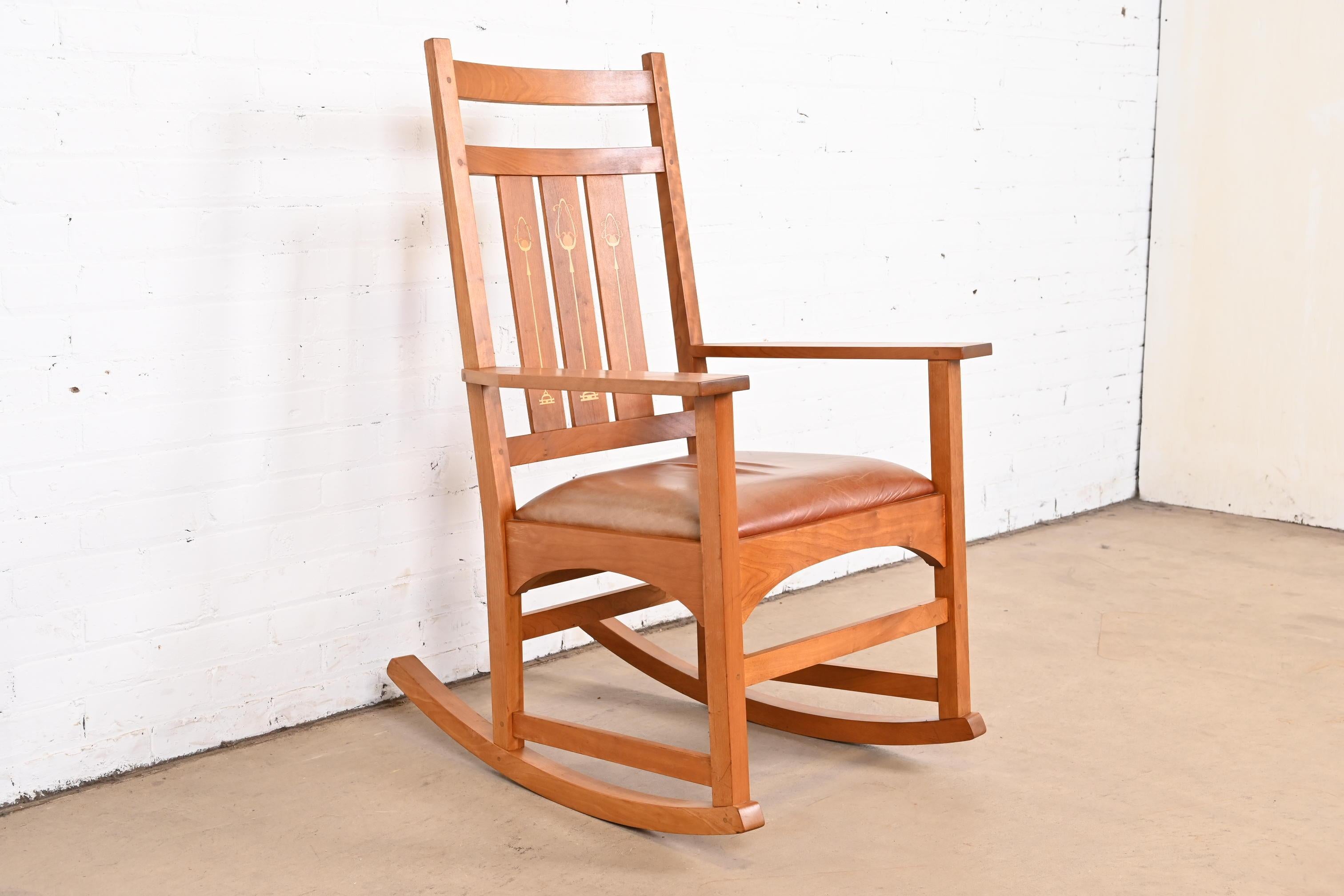 American Stickley Harvey Ellis Collection Inlaid Cherry Wood Arts & Crafts Rocking Chair