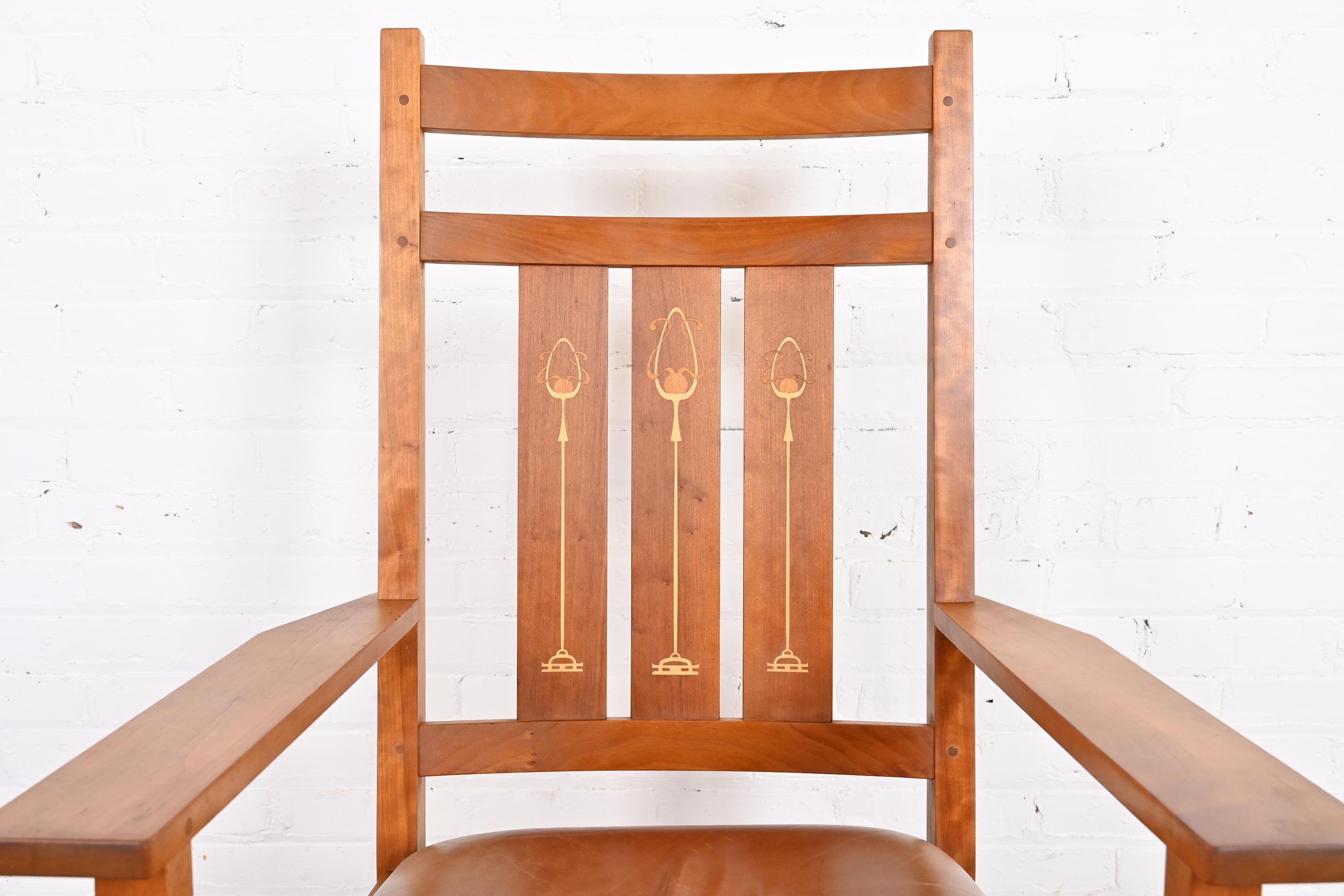 Stickley Harvey Ellis Collection Inlaid Cherry Wood Arts & Crafts Rocking Chair In Good Condition For Sale In South Bend, IN
