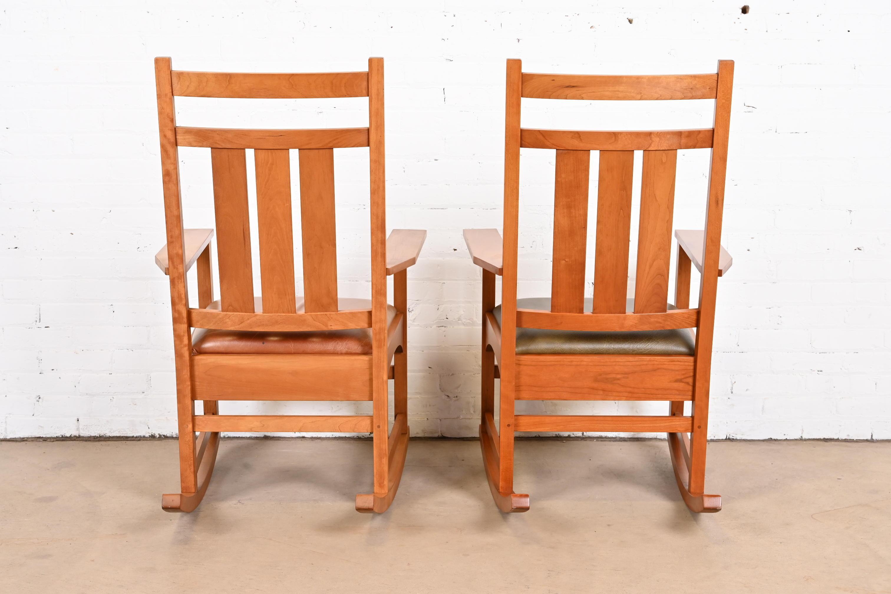 Stickley Harvey Ellis Collection Inlaid Cherry Wood Arts & Crafts Rocking Chairs 1