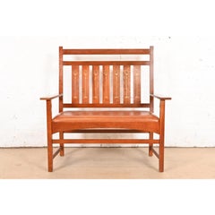 Stickley Harvey Ellis Collection Inlaid Cherry Wood Bench or Settee