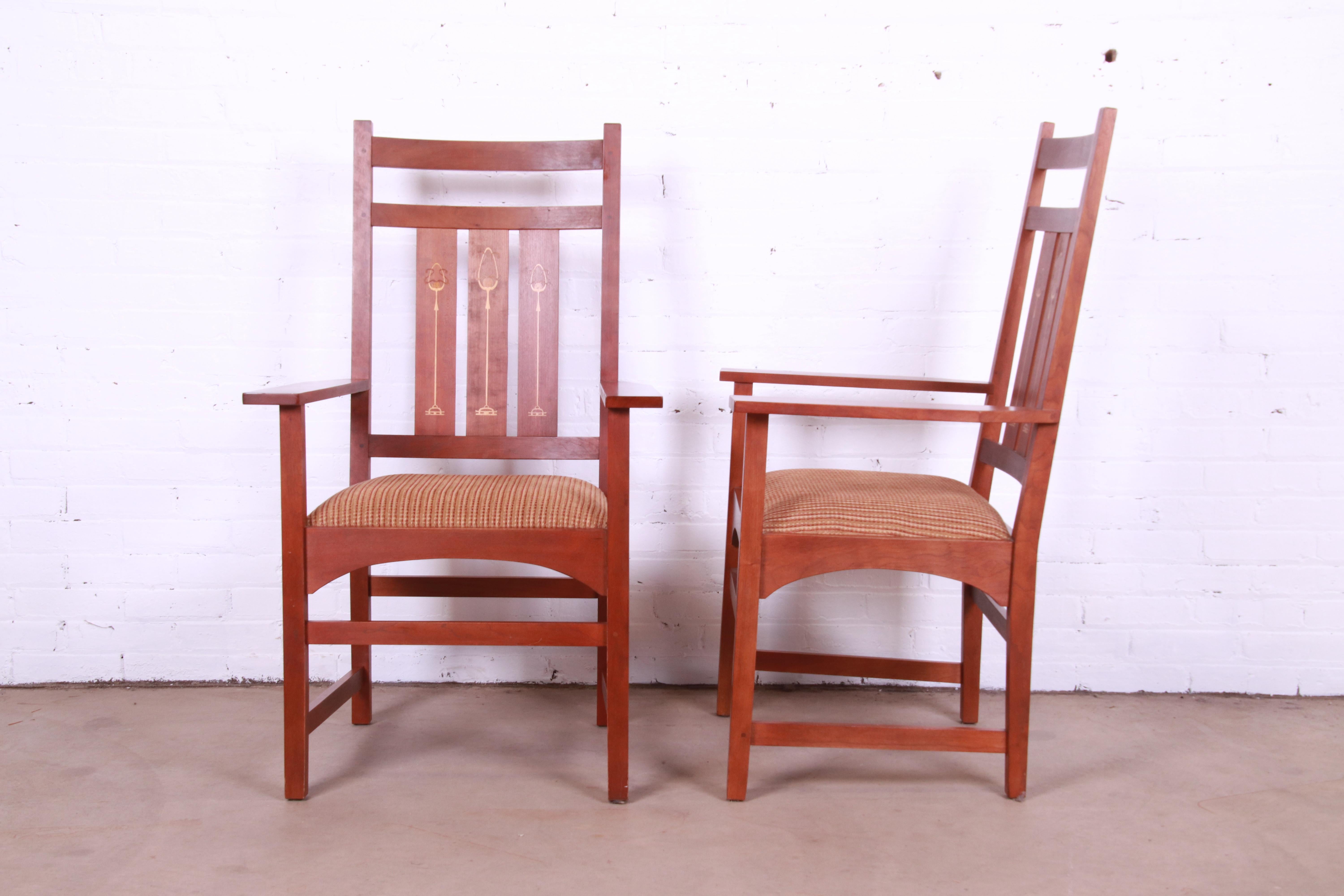 Stickley Harvey Ellis Collection Inlaid Cherry Wood Dining Chairs, Set of Six 7