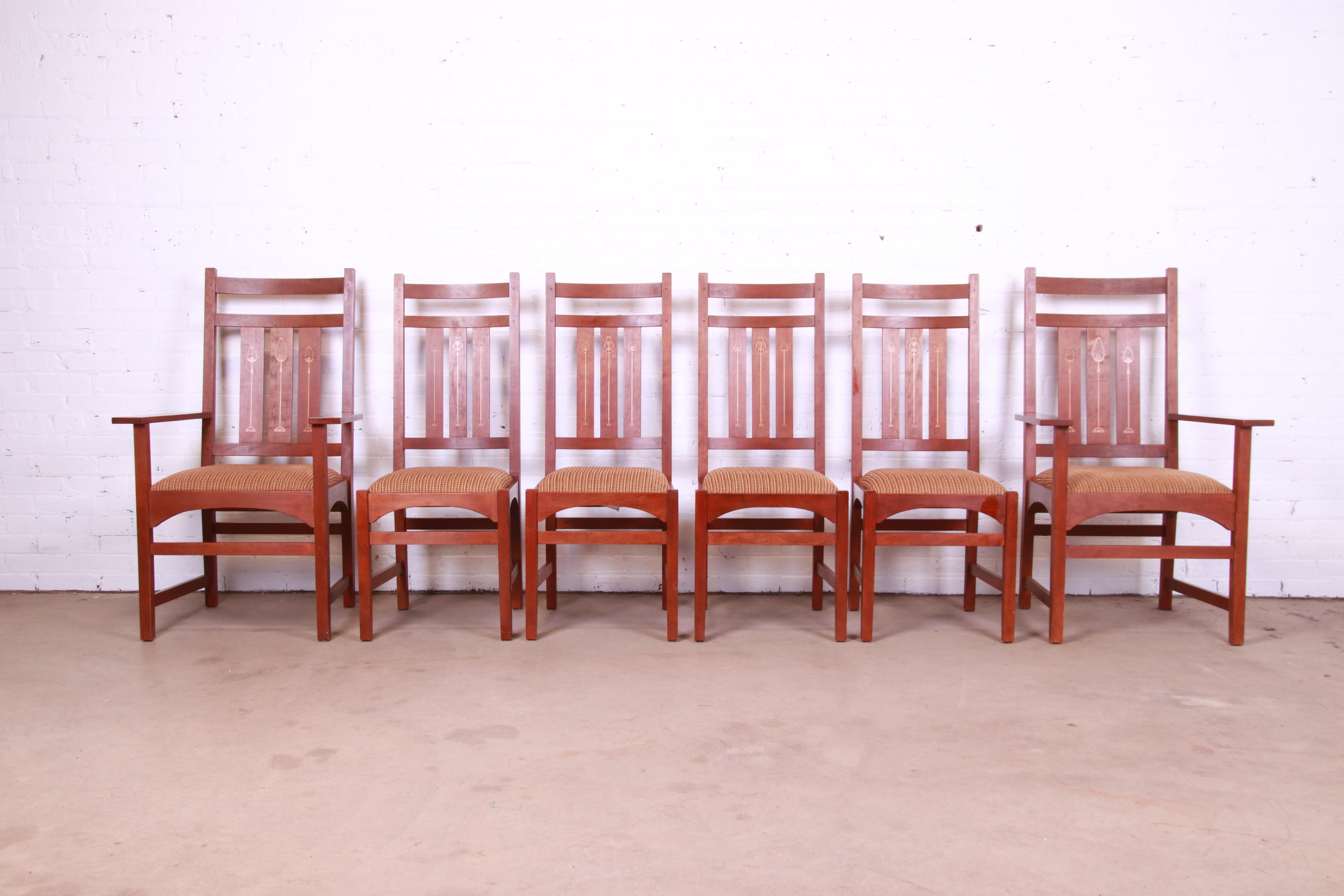 An exceptional set of six Mission Arts & Crafts style dining chairs

By Stickley, 