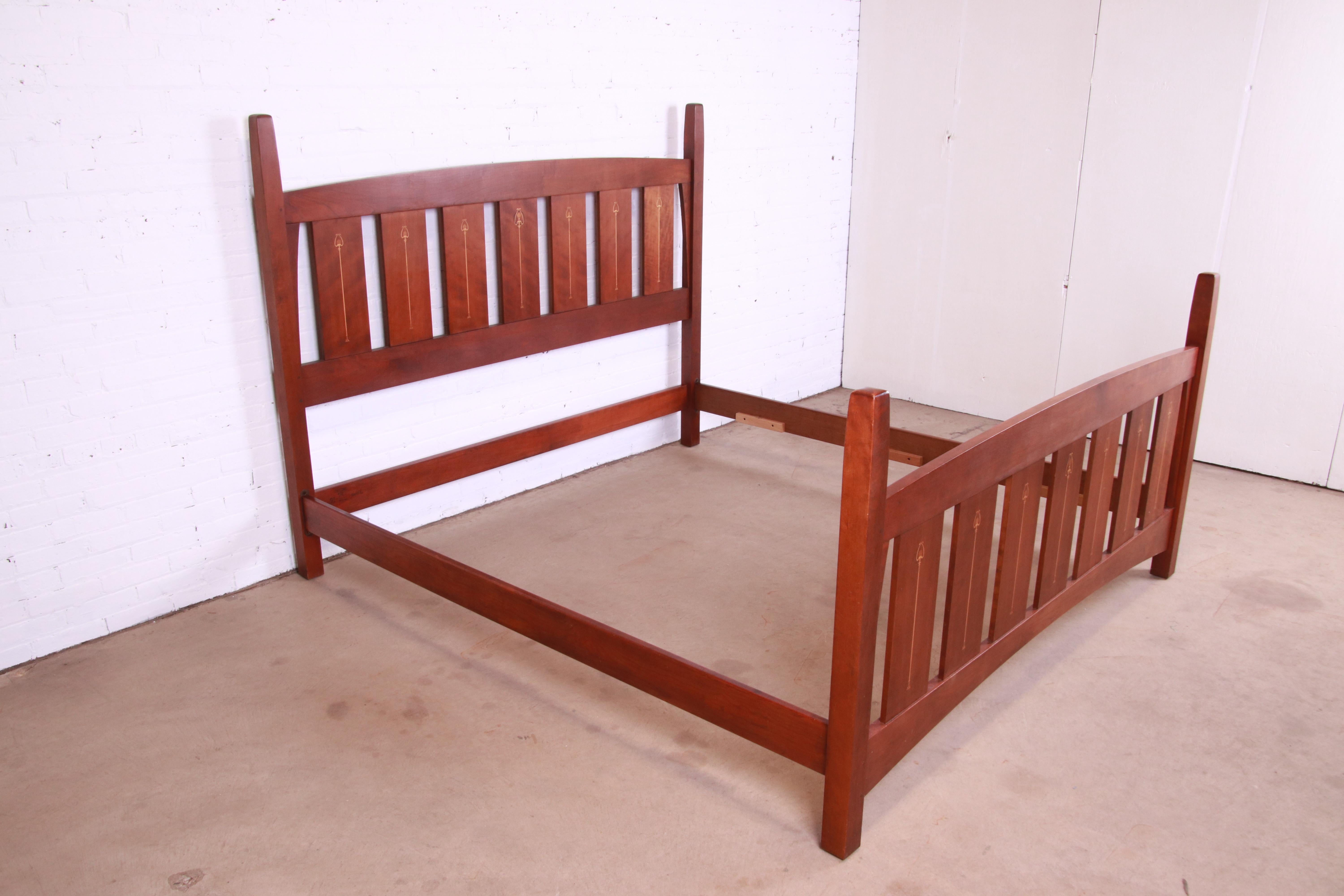 Arts and Crafts Stickley Harvey Ellis Collection Inlaid Cherry Wood King Size Bed