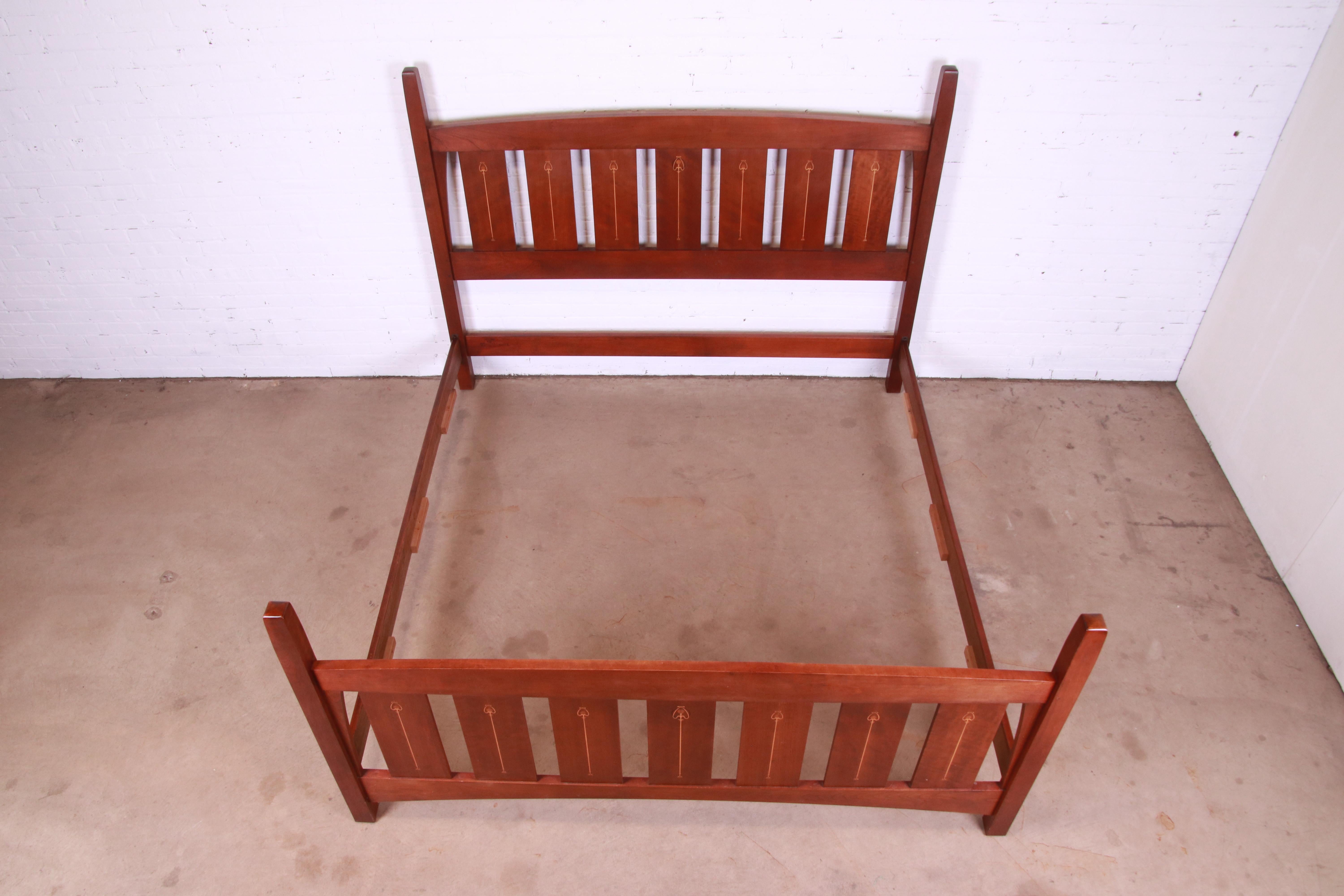 American Stickley Harvey Ellis Collection Inlaid Cherry Wood King Size Bed