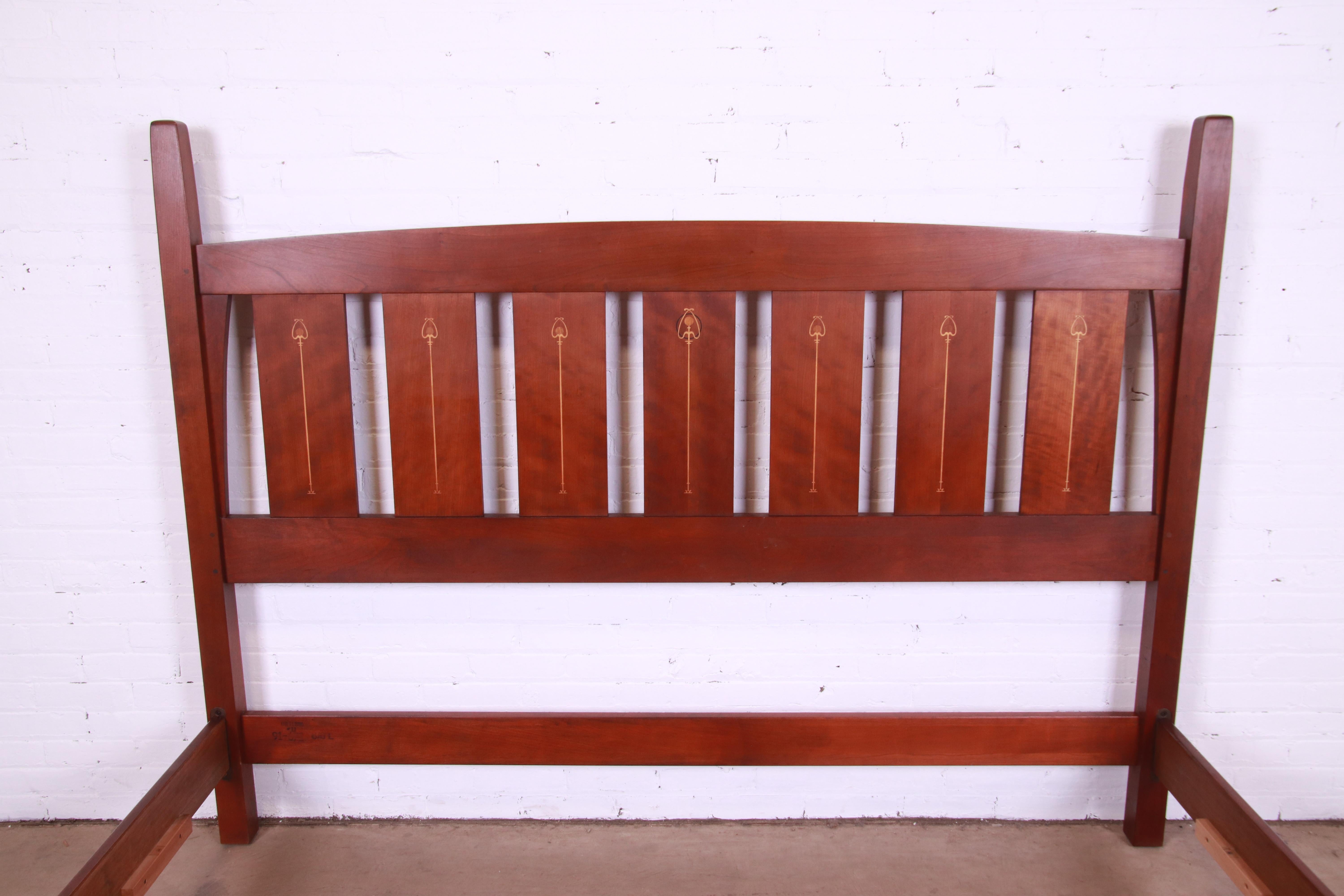 Stickley Harvey Ellis Collection Inlaid Cherry Wood King Size Bed In Good Condition In South Bend, IN