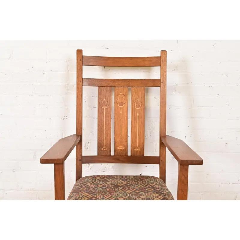 Stickley Harvey Ellis Collection Mission Arts & Crafts Inlaid Oak Schaukelstuhl (21. Jahrhundert und zeitgenössisch) im Angebot