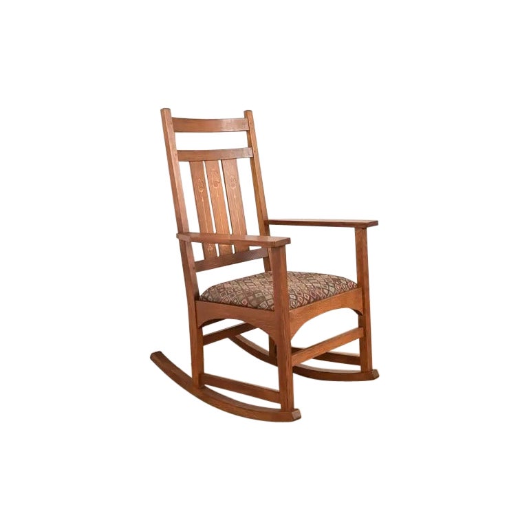 Stickley Harvey Ellis Collectional Mission Arts & Crafts Chaise à bascule en Oak marqueté