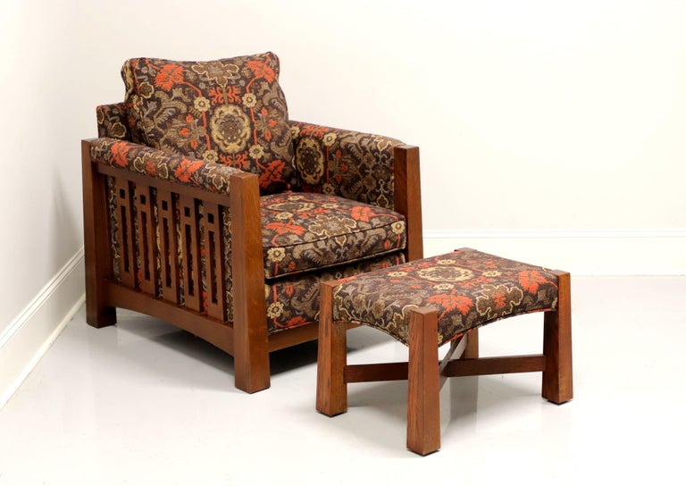 STICKLEY Highlands Oak Mission Arts Crafts Style High Back Chair Ottoman