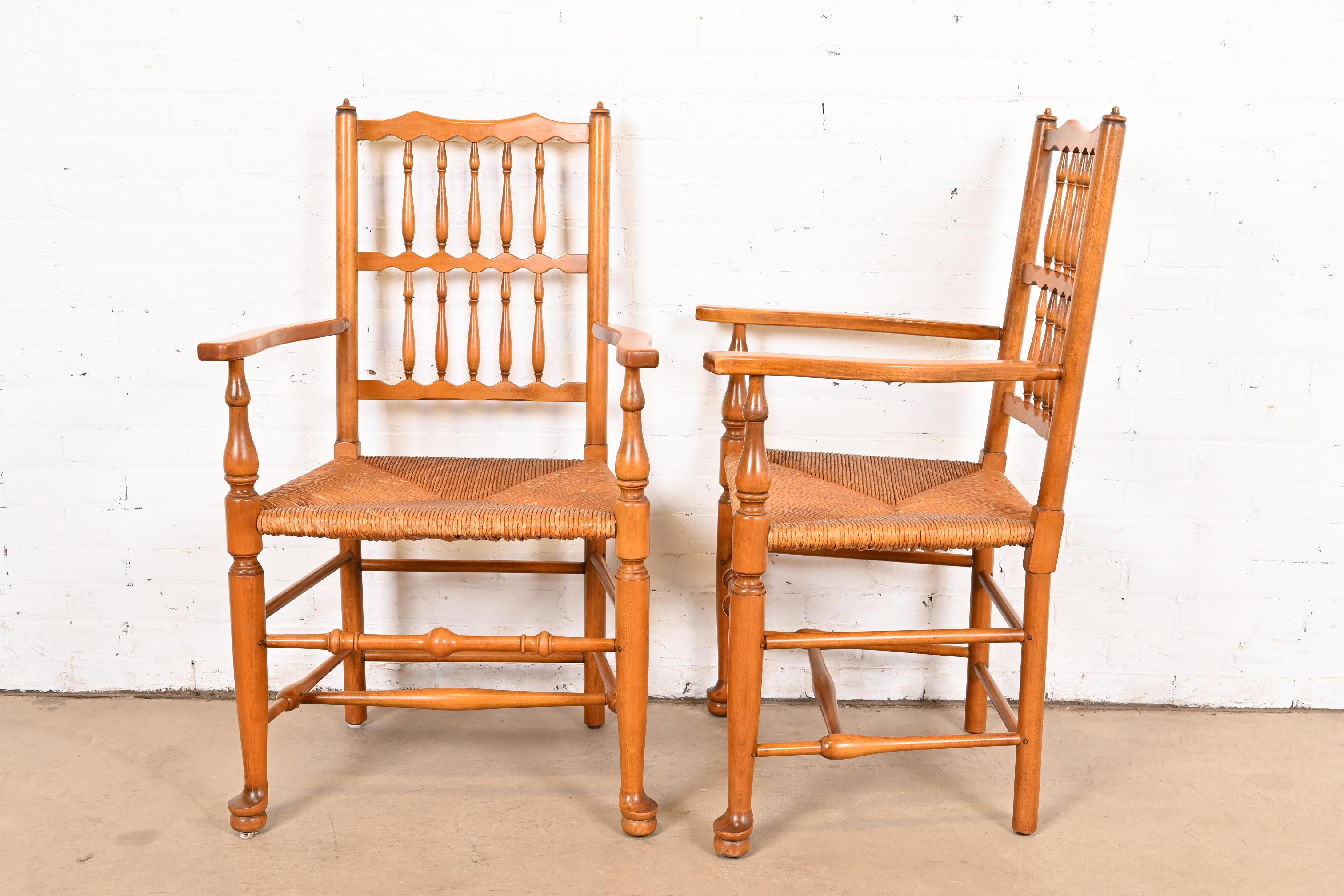 Stickley Lancashire Style Cherry Wood Spindle Dining Chairs With Rush Seats For Sale 4