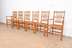 Stickley Lancashire Style Cherry Wood Spindle Dining Chairs With Rush Seats