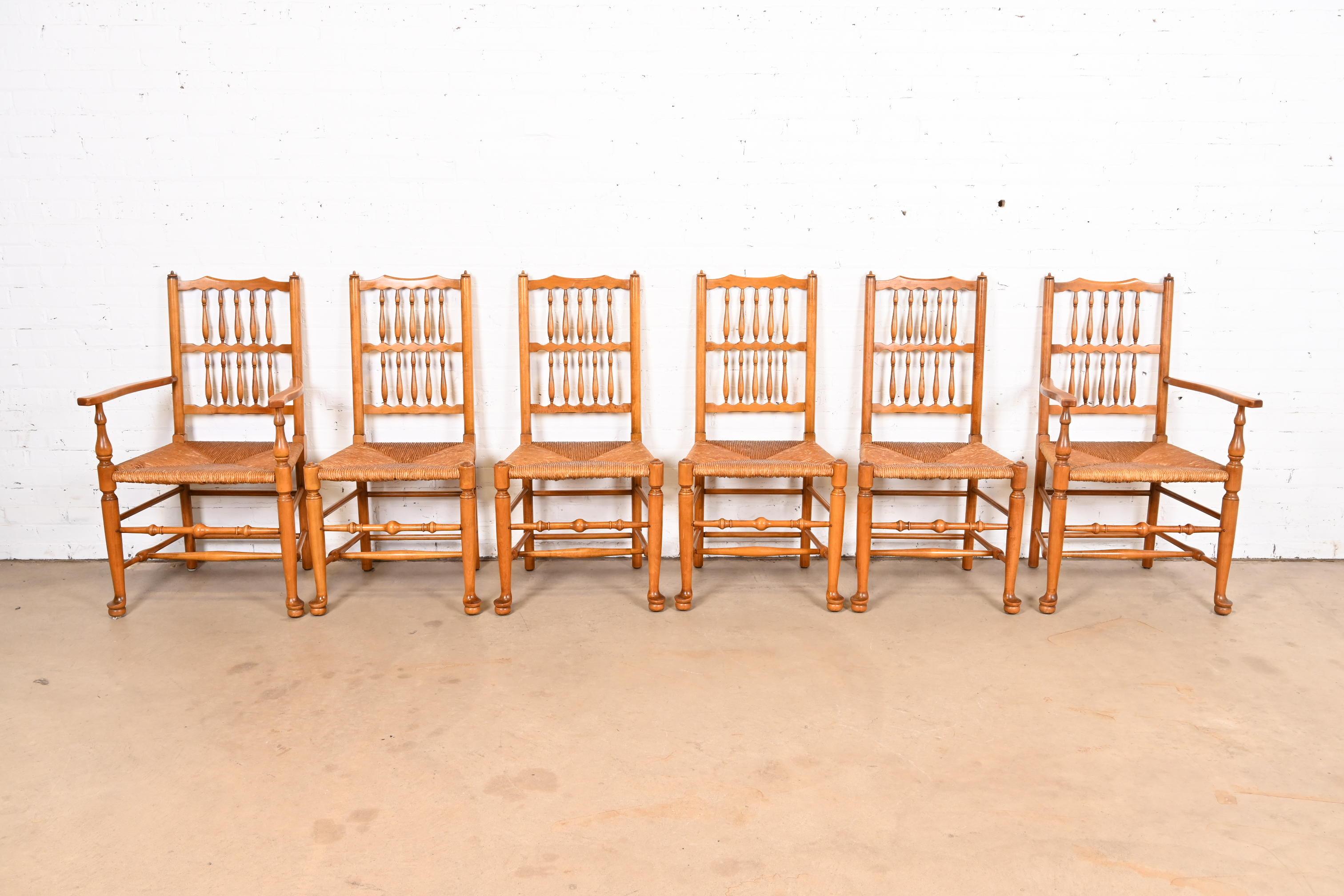 Stickley Lancashire Style Cherry Wood Spindle Dining Chairs With Rush Seats In Good Condition For Sale In South Bend, IN
