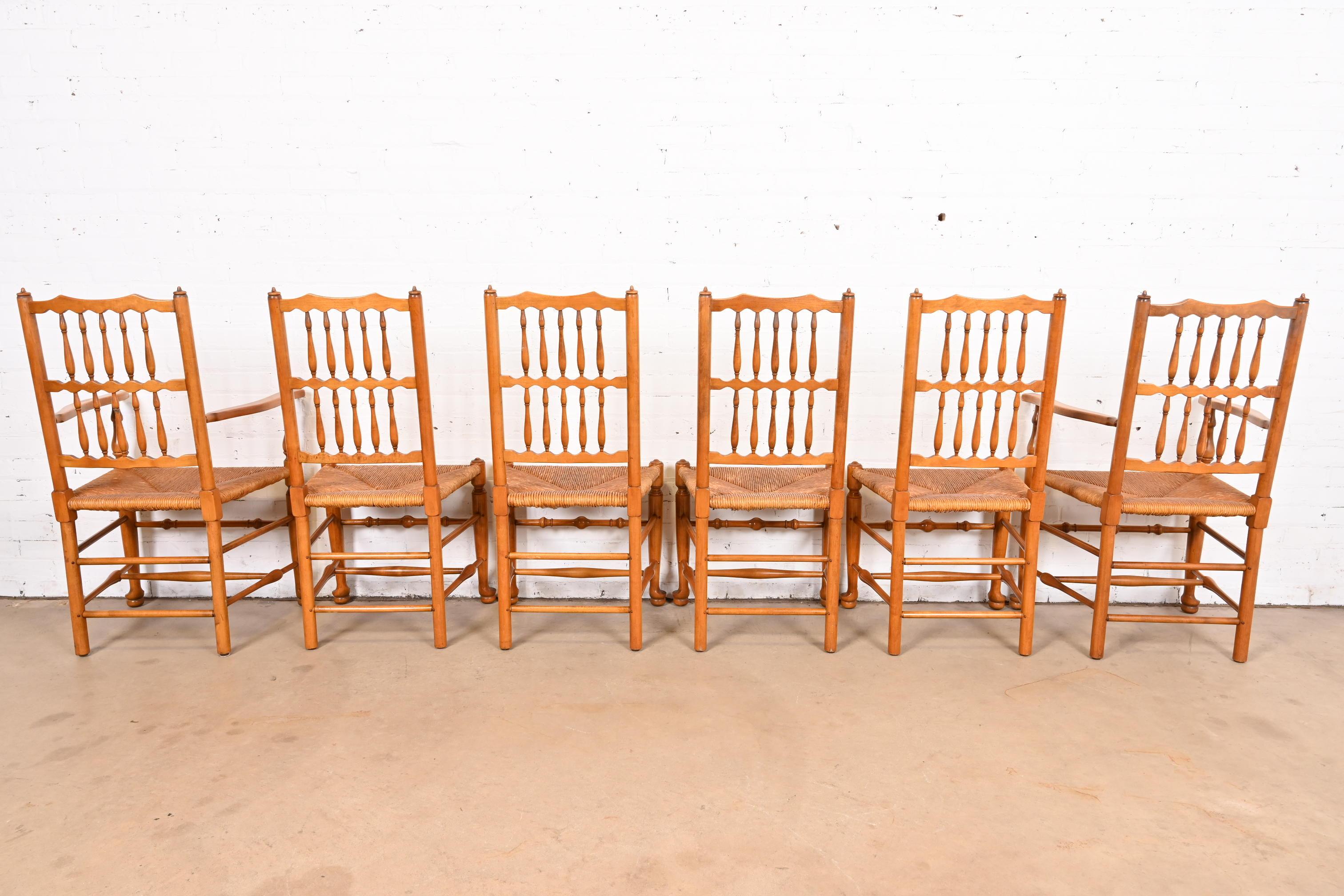 Stickley Lancashire Style Cherry Wood Spindle Dining Chairs With Rush Seats For Sale 1