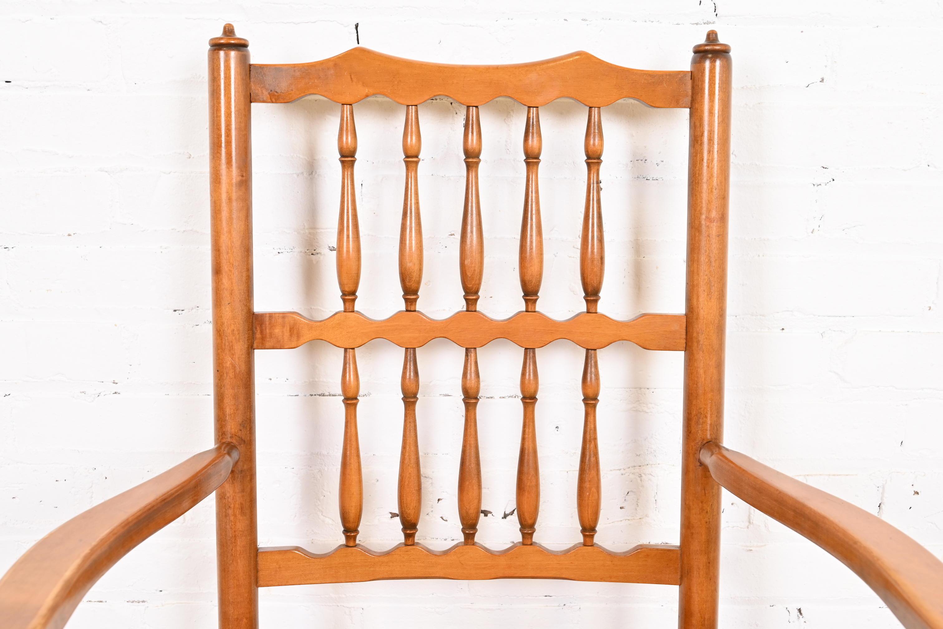 Stickley Lancashire Style Cherry Wood Spindle Dining Chairs With Rush Seats For Sale 2