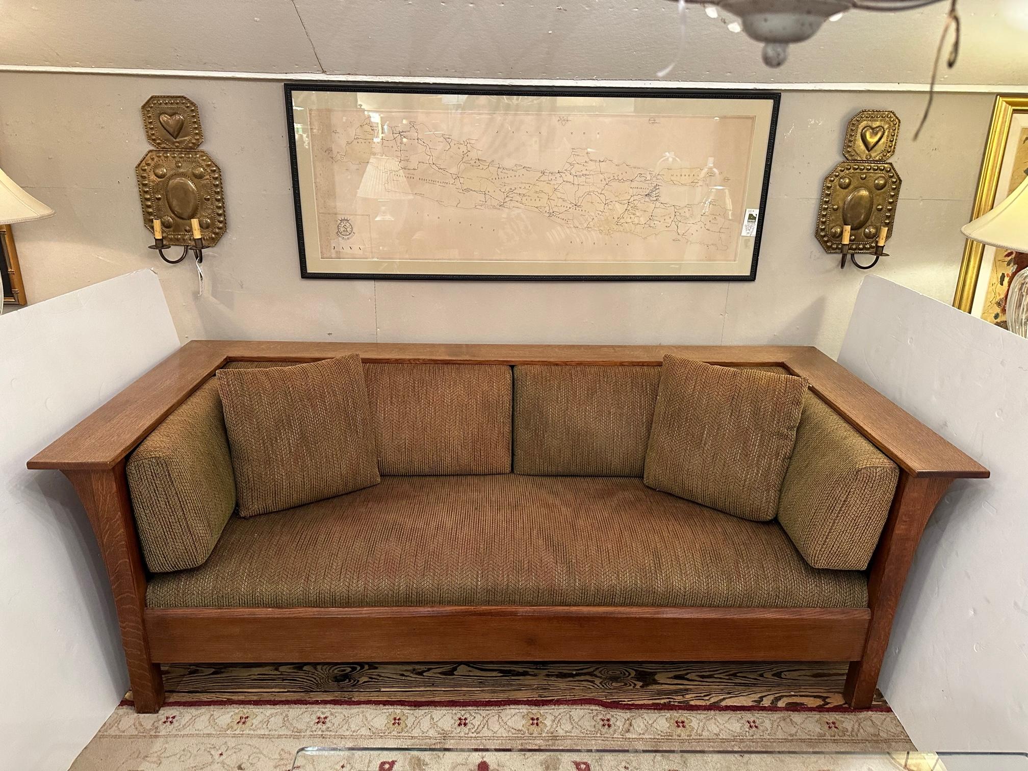 Stickley Large Mission Style Oak and Upholstered Sofa 4