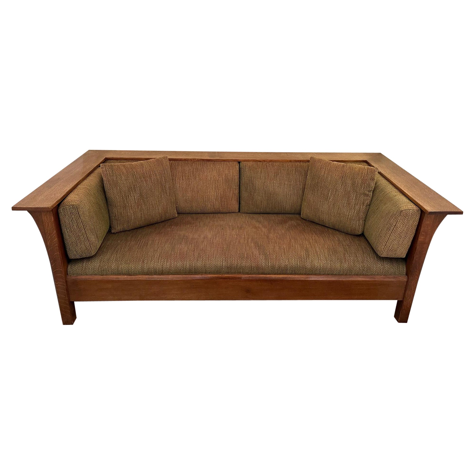 Stickley Large Mission Style Oak and Upholstered Sofa