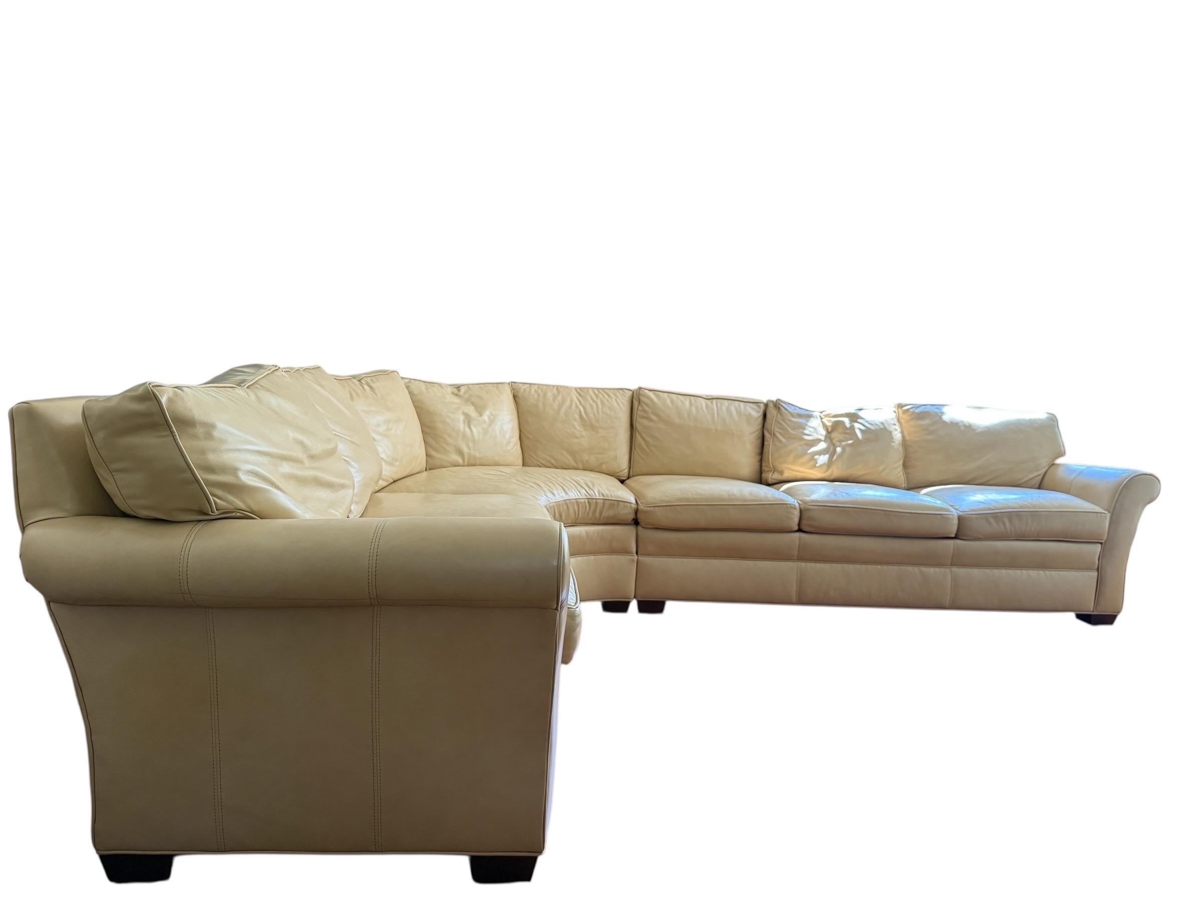 Stickley Large Modular Sectional Sofa Tan Leather Sectional Curved Room Sofa For Sale 5