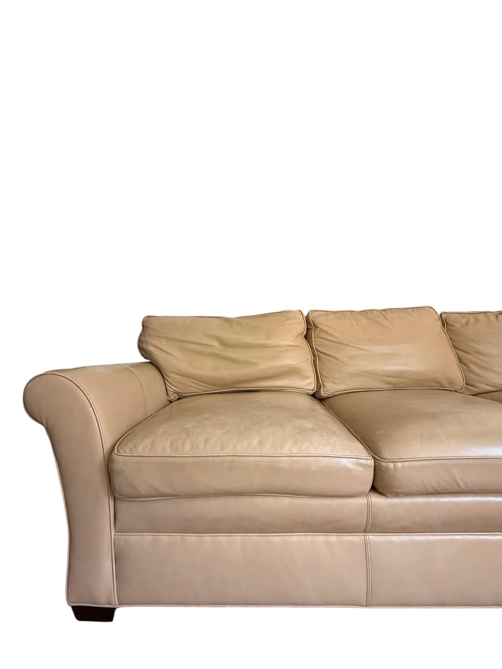 Stickley Large Modular Sectional Sofa Tan Leather Sectional Curved Room Sofa For Sale 6