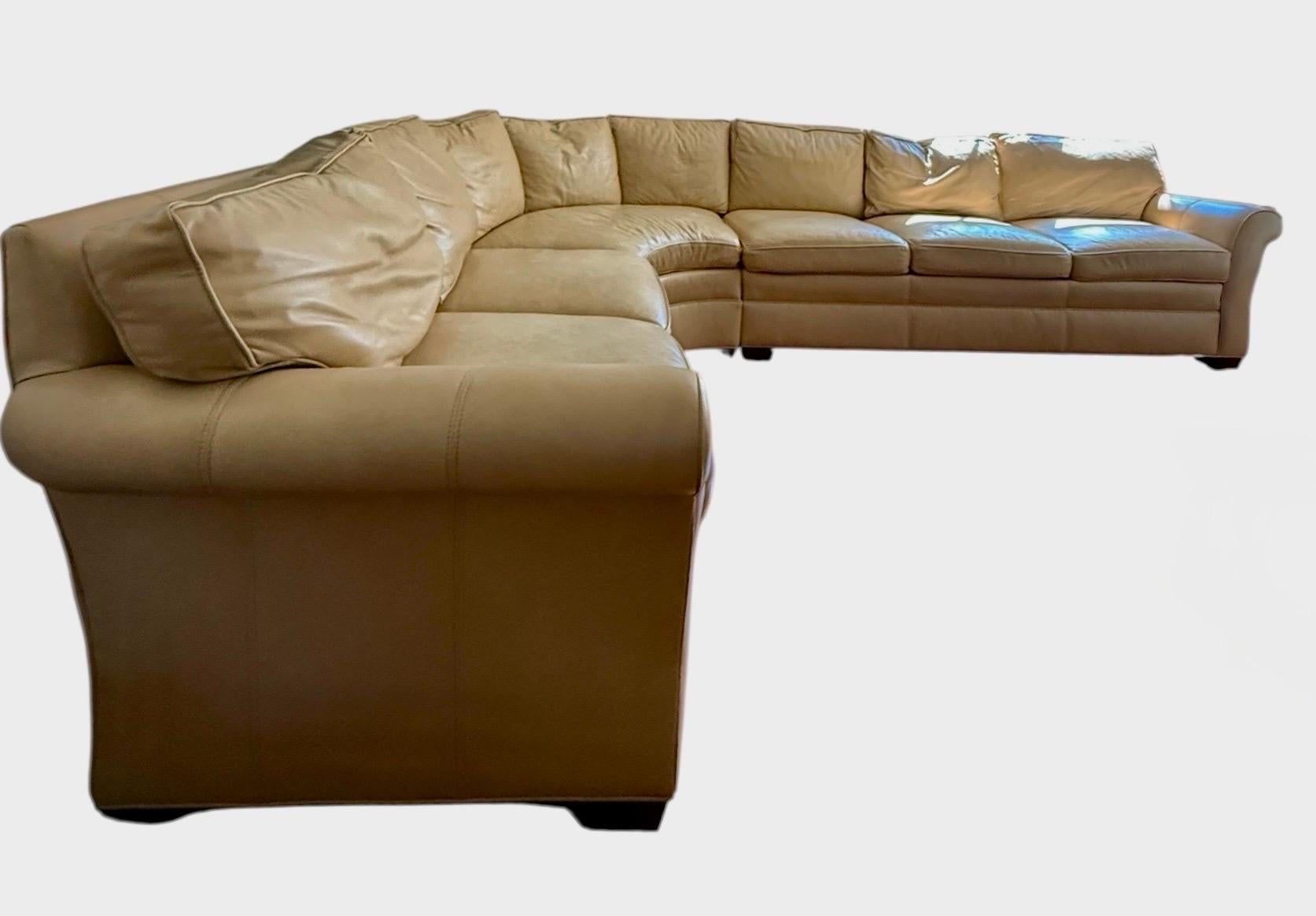 Stickley Large Modular Sectional Sofa Tan Leather Sectional Curved Room Sofa For Sale 2
