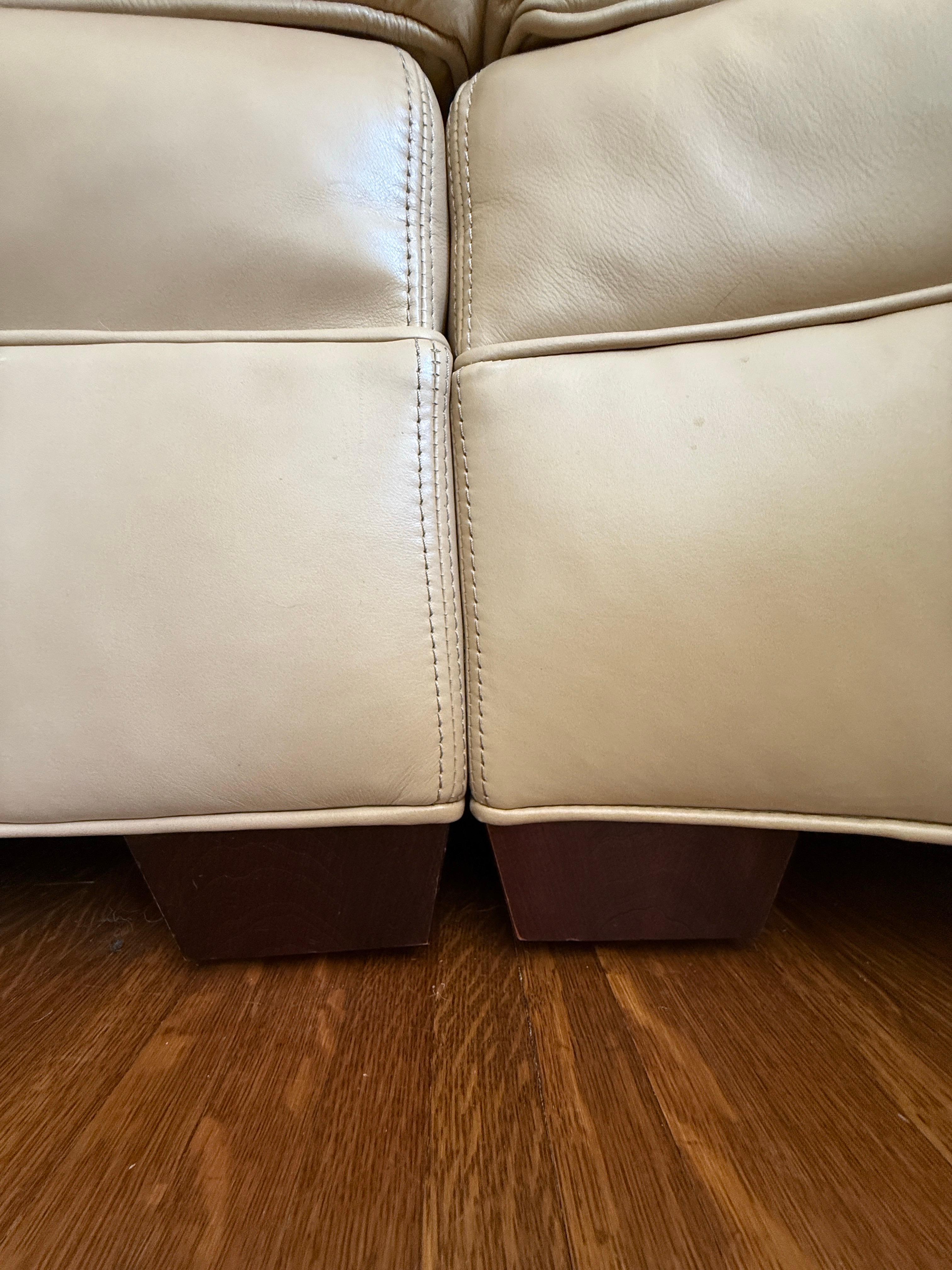 Stickley Large Modular Sectional Sofa Tan Leather Sectional Curved Room Sofa For Sale 3