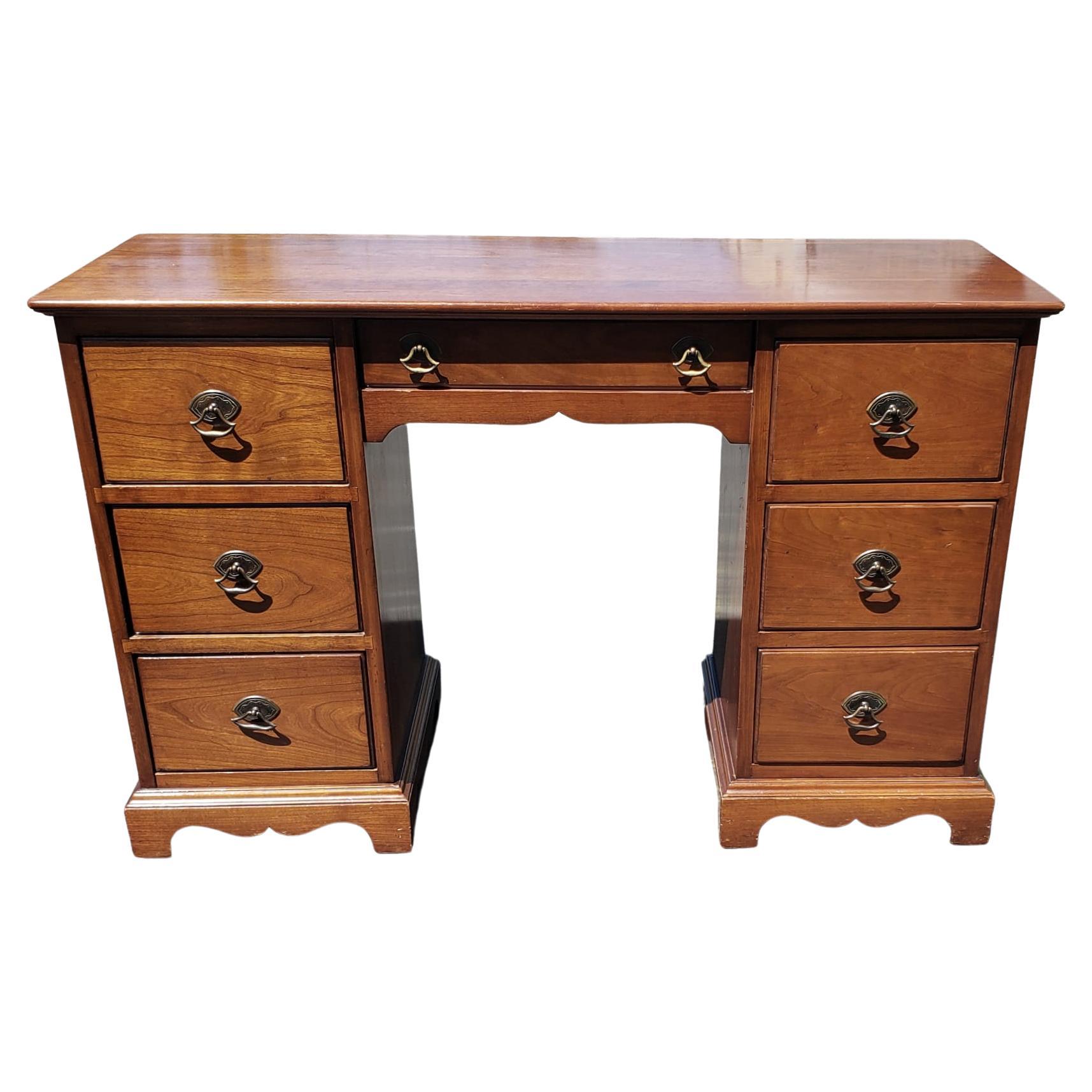 Other Stickley Mid-Century Cherry Narrow Partners Desk with Protective Glass Top For Sale
