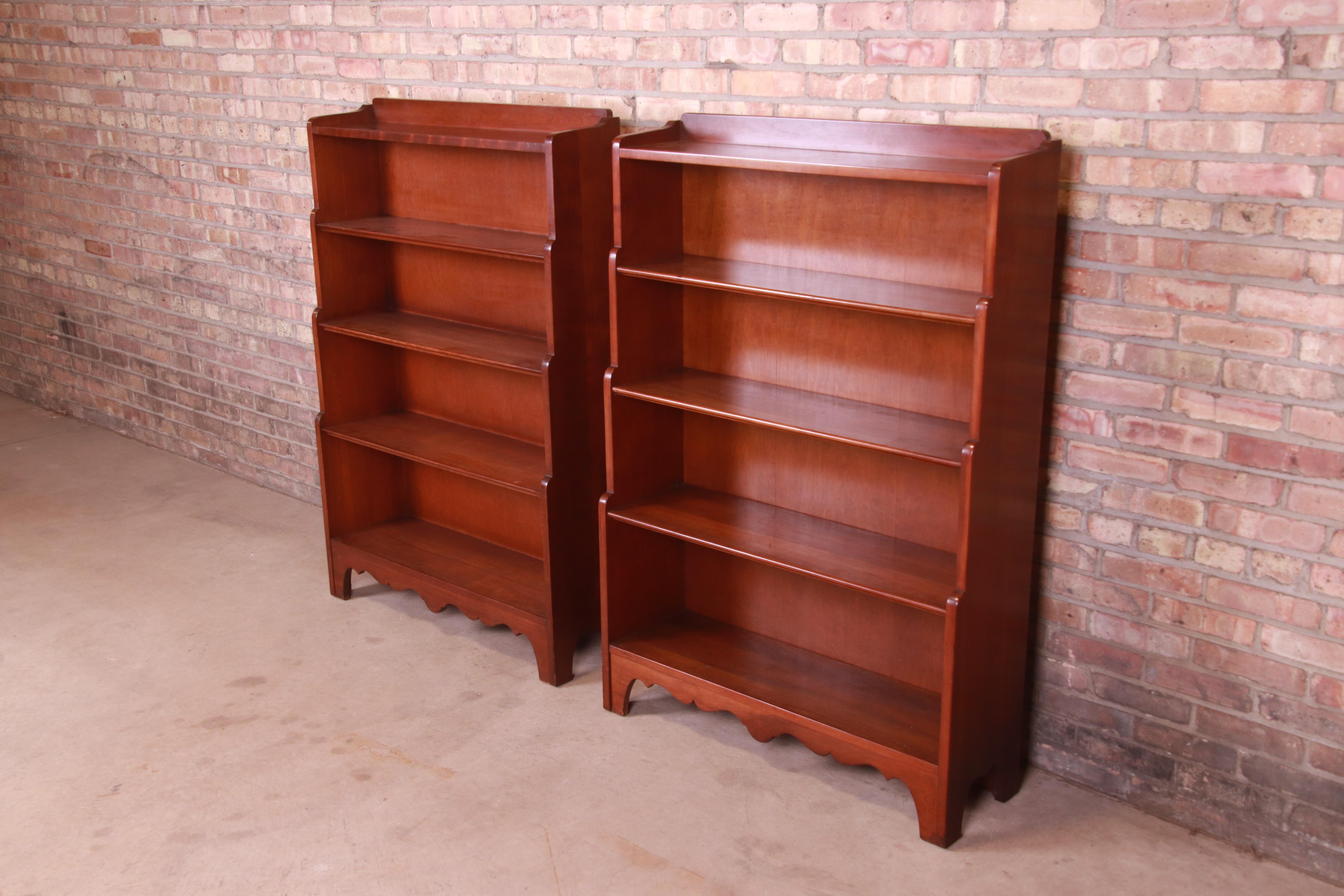 Mid-Century Modern Stickley Mid-Century Solid Cherry Wood Bookcases, Pair
