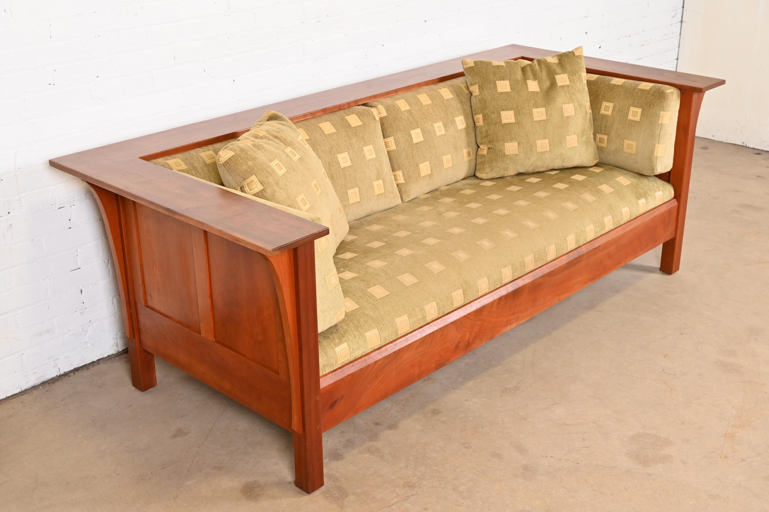 Upholstery Stickley Mission Arts and Crafts Cherry Wood Settle Sofa For Sale