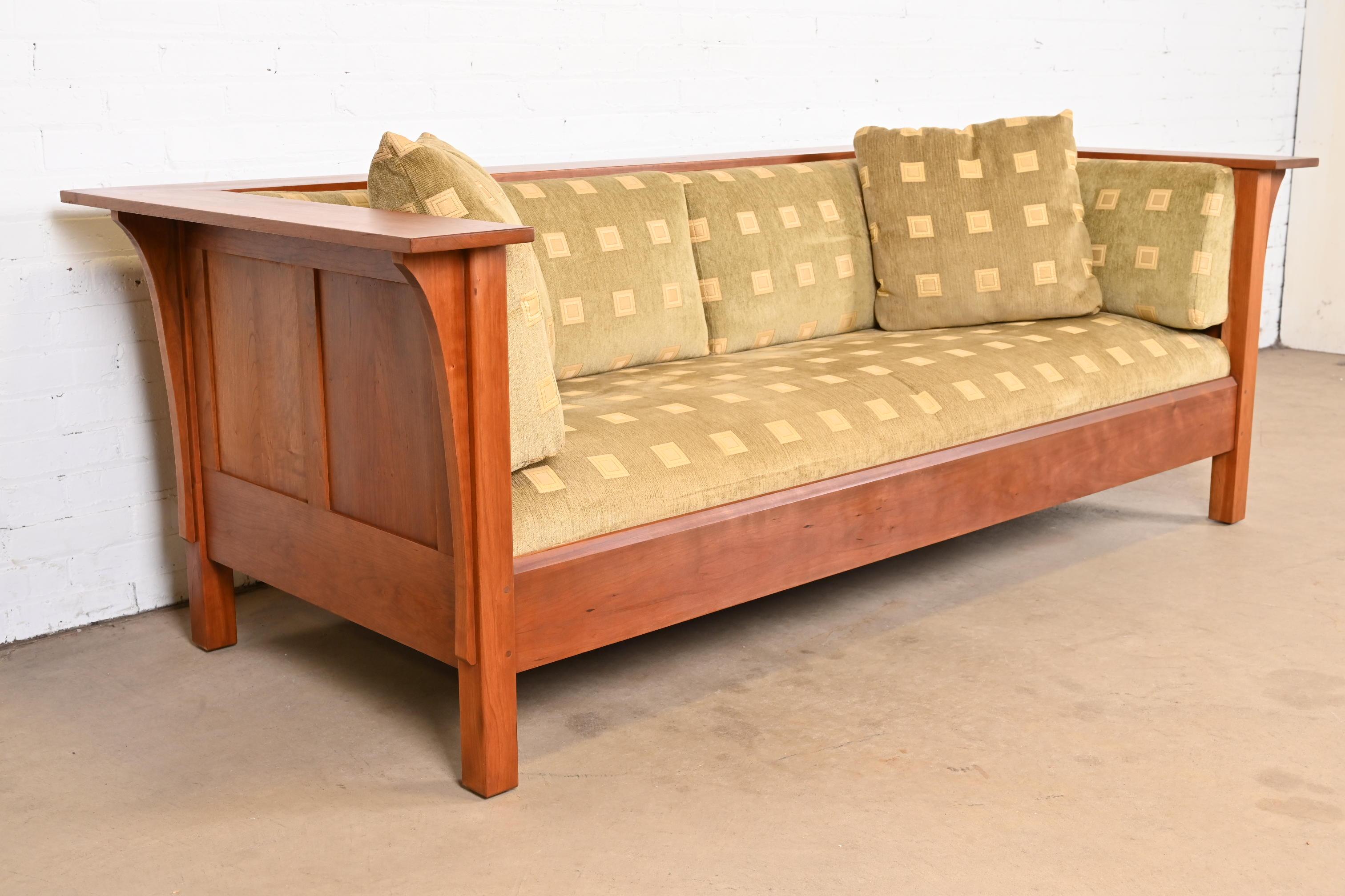 Upholstery Stickley Mission Arts and Crafts Cherry Wood Settle Sofa For Sale