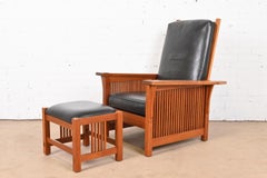 Stickley Mission Arts & Crafts Cherry Reclining Morris Lounge Chair With Ottoman