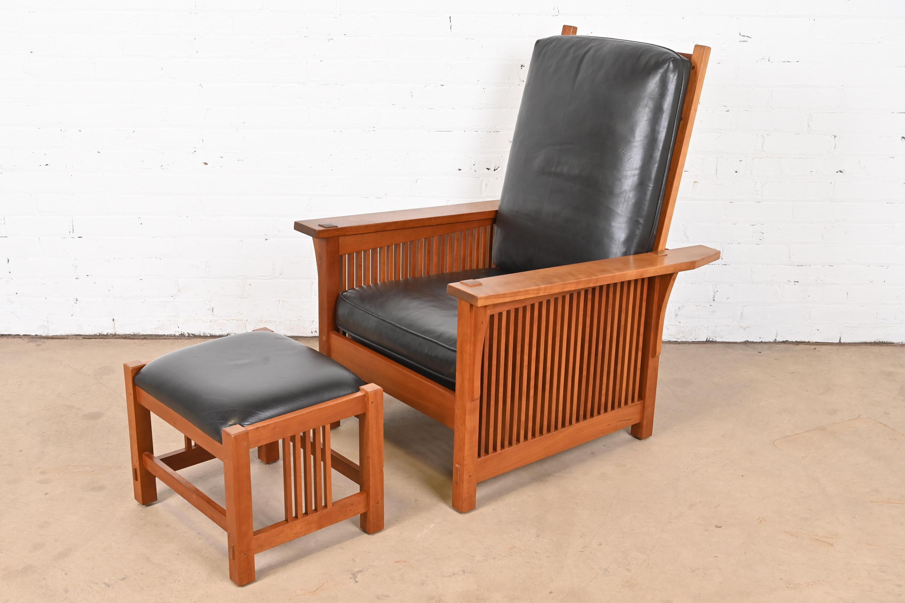 Arts and Crafts Stickley Mission Arts & Crafts Cherry Reclining Morris Lounge Chair With Ottoman
