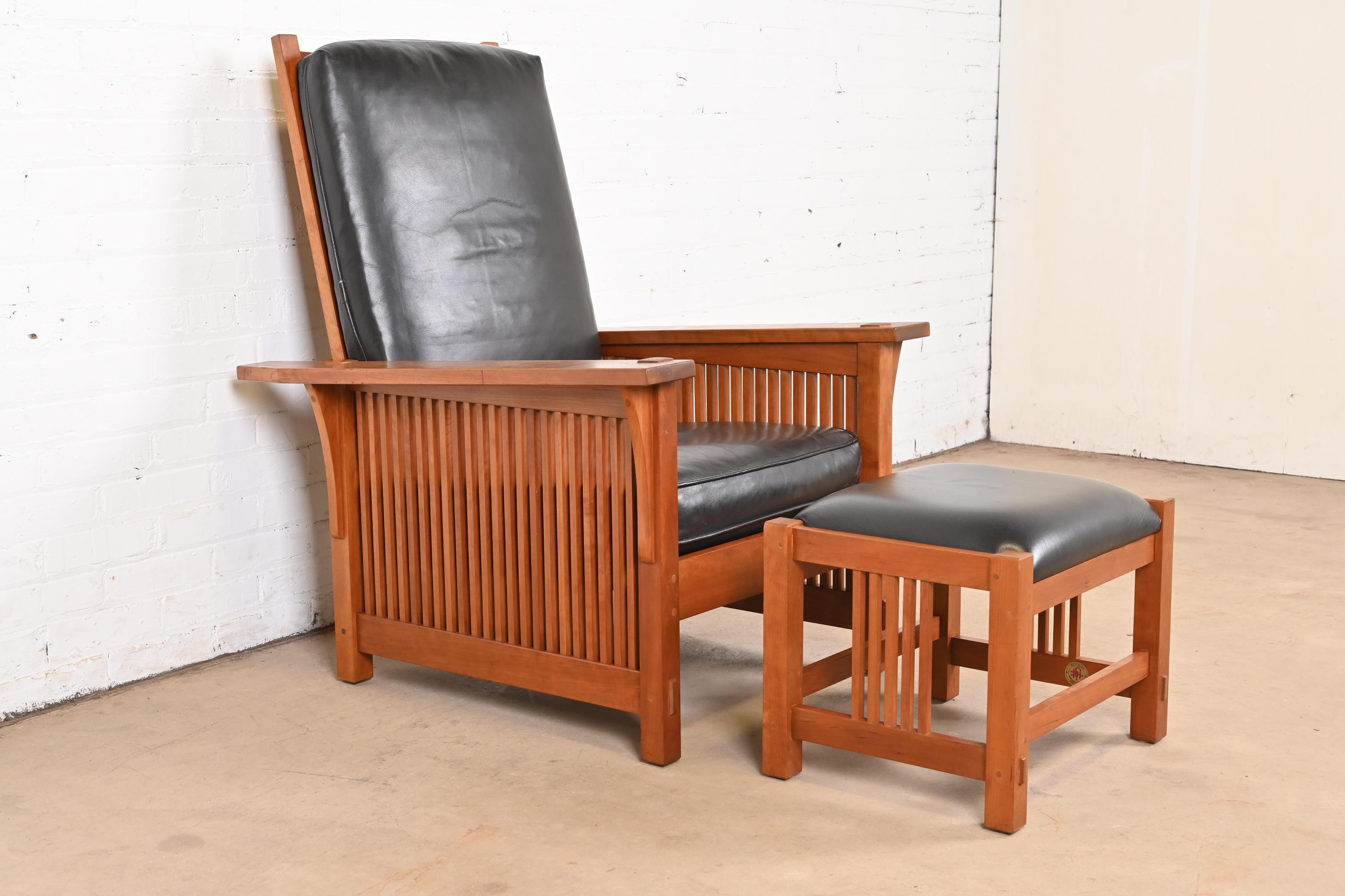 American Stickley Mission Arts & Crafts Cherry Reclining Morris Lounge Chair With Ottoman