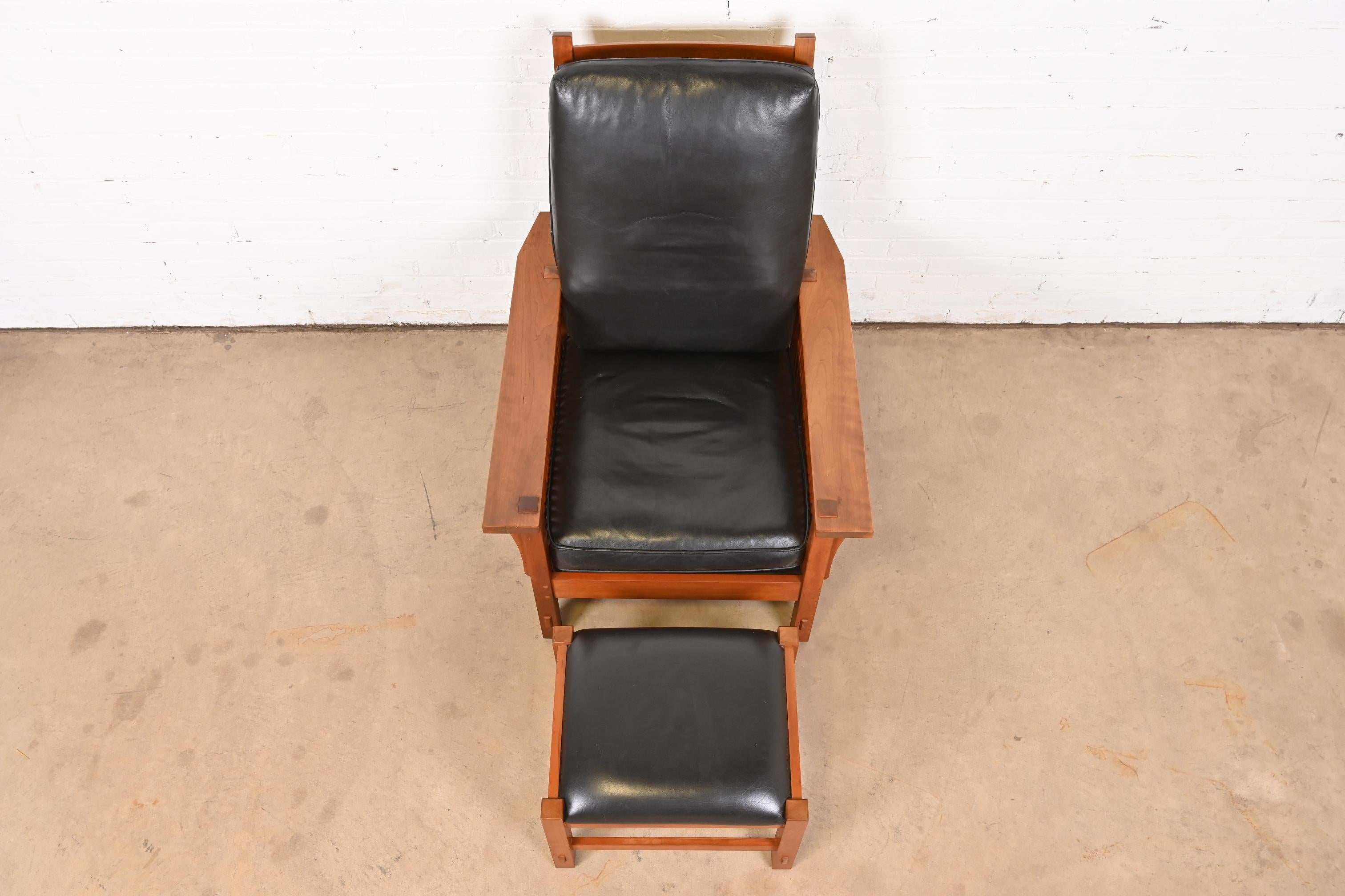 Leather Stickley Mission Arts & Crafts Cherry Reclining Morris Lounge Chair With Ottoman