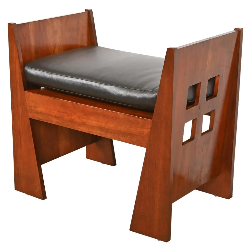 Stickley Mission Arts & Crafts Kirschbaumholz und Leder Limbert Bank