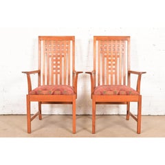 Stickley Mission Arts & Crafts Cherry Wood Armchairs, Pair