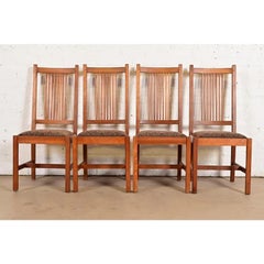 Stickley Mission Arts & Crafts Cherry Wood Dining Chairs, Set of Four
