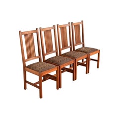 Stickley Mission Arts & Crafts Cherry Wood Dining Chairs, Set of Four
