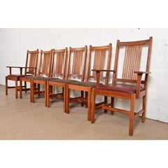 Stickley Mission Arts & Crafts Cherry Wood Dining Chairs, Set of Six