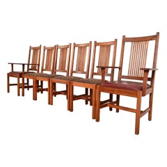 Stickley Mission Arts & Crafts Cherry Wood Dining Chairs, Set of Six
