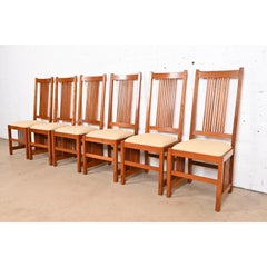 Stickley Mission Arts & Crafts Cherry Wood High Back Spindle Dining Chairs