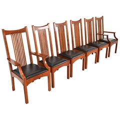 Stickley Mission Arts & Crafts - Sedie da pranzo con schienale alto e fuso in legno di ciliegio