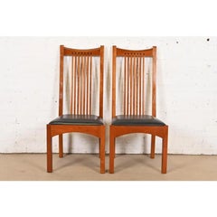 Stickley Mission Arts & Crafts Cherry Wood Side Chairs or Dining Chairs, Pair