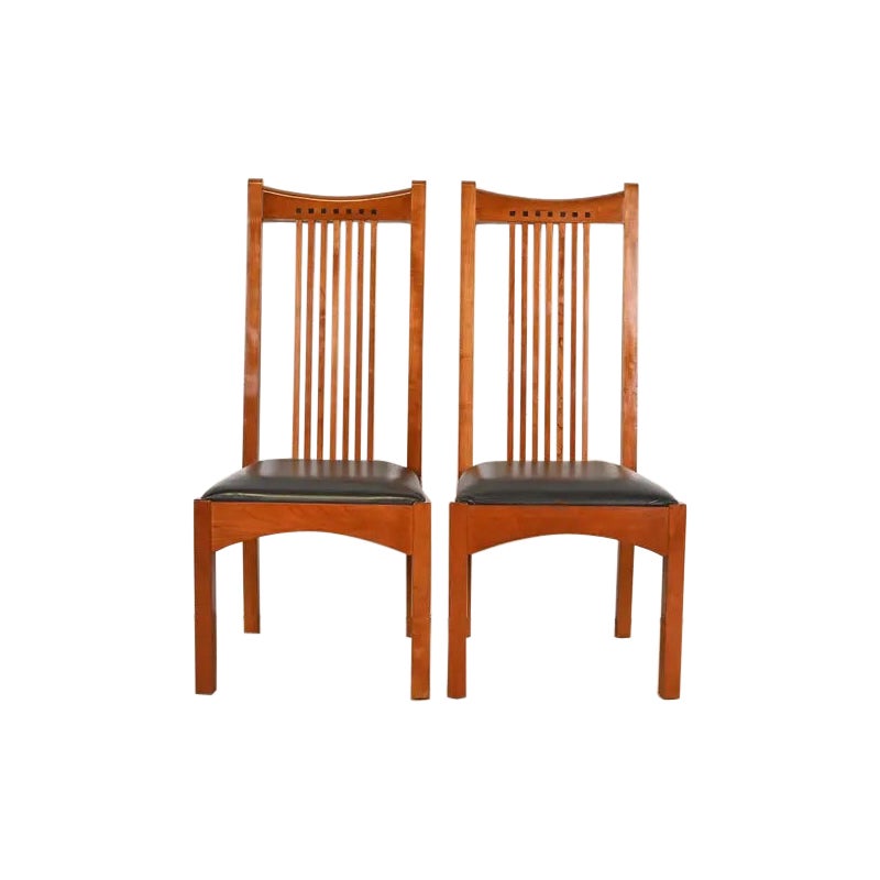 Stickley Mission Arts 
Crafts Cherry Wood Side Chairs or Dining Chairs, Pair