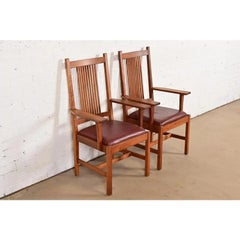 Stickley Mission Arts & Crafts Cherry Wood Spindle Back Armchairs, Pair