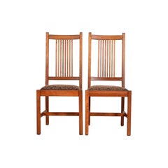 Stickley Mission Arts & Crafts Cherry Wood Spindle Back Side Chairs, Pair