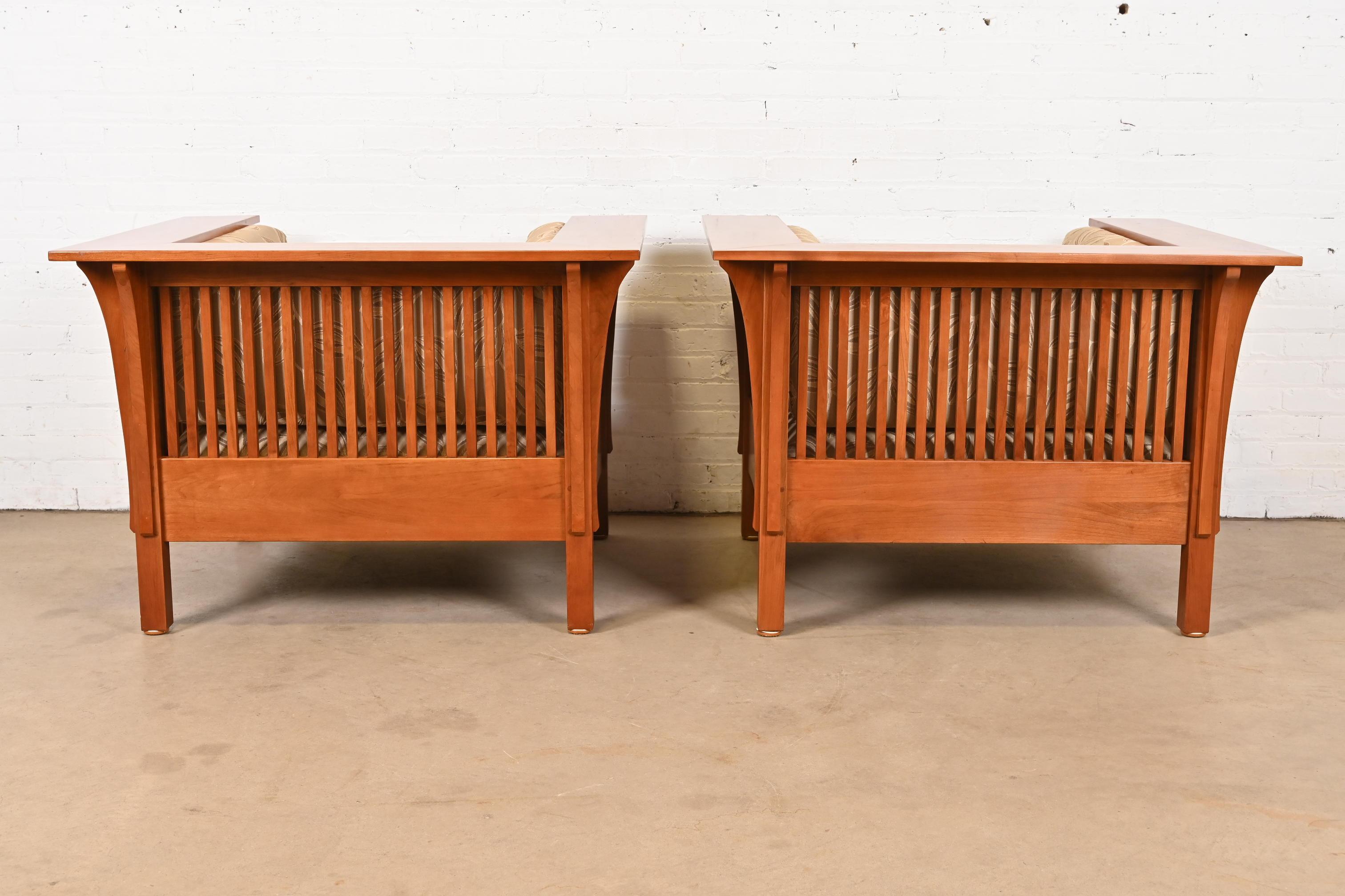 Stickley Mission Arts & Crafts Cherry Wood Spindle Lounge Chairs, Pair For Sale 3