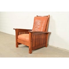 Stickley Mission Arts & Crafts Cherry Wood Spindle Reclining Morris Lounge Chair