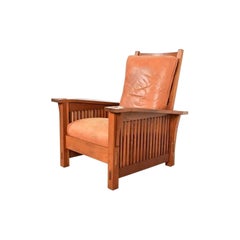 Stickley Mission Arts & Crafts Cherry Wood Spindle Reclining Morris Lounge Chair
