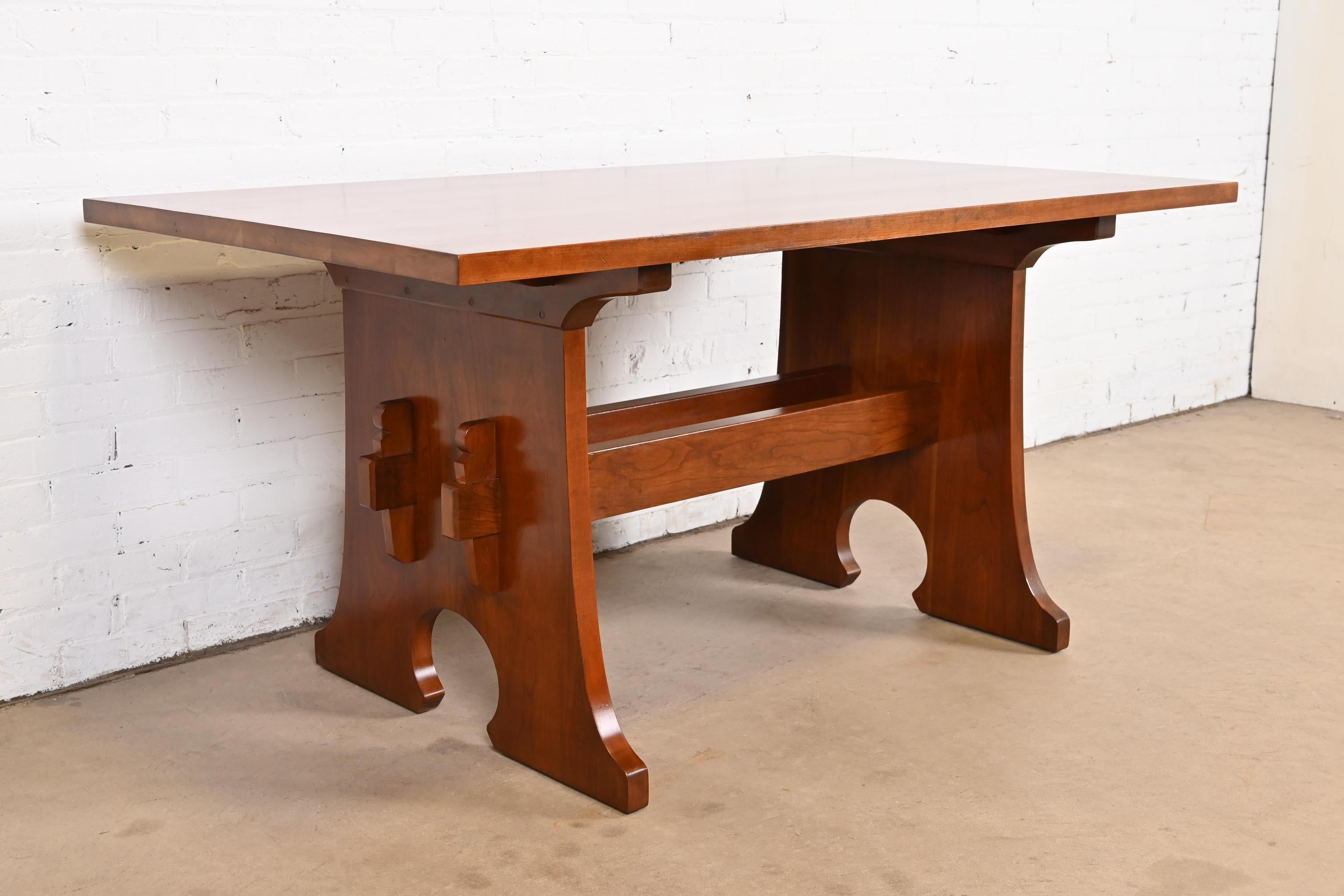 Arts and Crafts Stickley Mission Arts & Crafts Cherry Wood Trestle Dining Table or Library Table